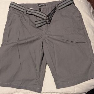 Express Men's Charcoal Gray Flat-Front Cotton Shorts with Web Belt